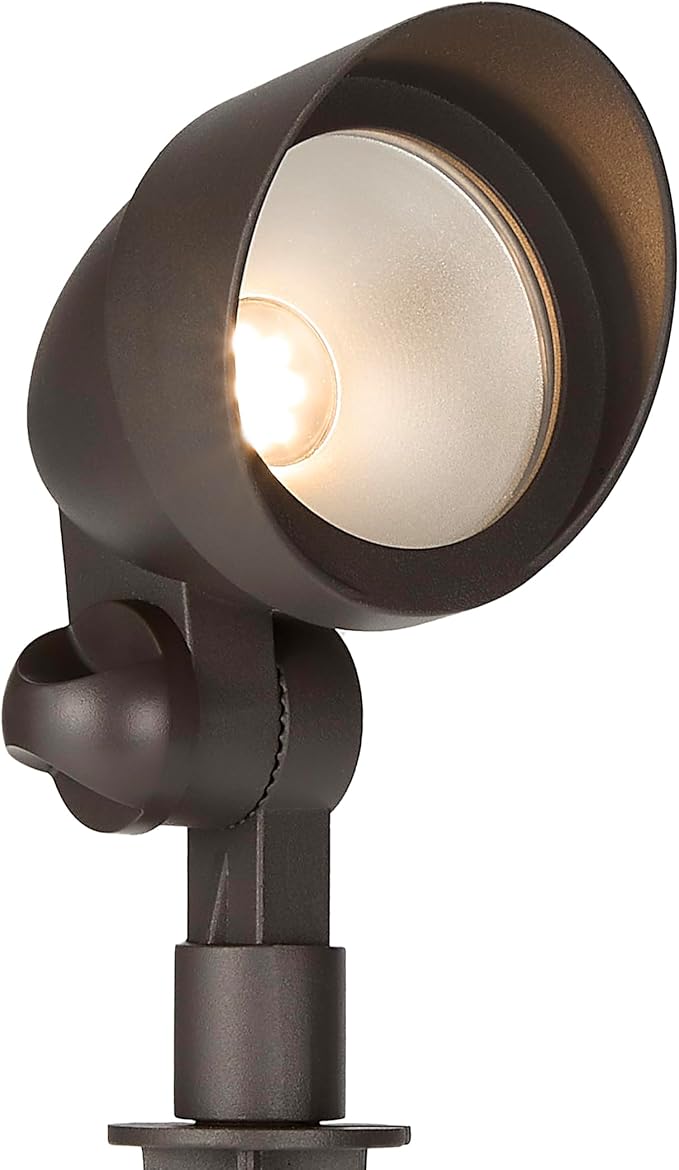 Maxxima LED Low-Voltage Landscape Light Fixture Garden Pathway Outdoor Lights 300 Lumens 3000K Warm White Hardwired Spotlight Adjustable Head for Yard 5W 12-24V AC/DC Weather Resistant Brown 2-Pack