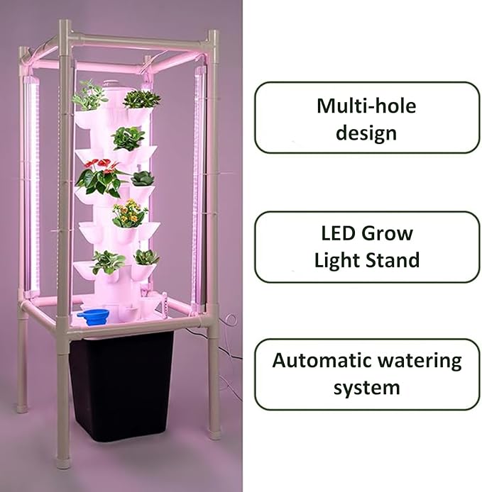 Hydroponics Tower Garden Growing System 30 Pods Indoor Gardening Vertical Garden Planter Indoor Smart Garden Kit with Pump for Gardening Lover Herbs Fruits and Vegetables White
