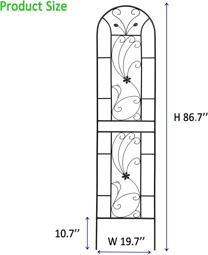 4 Pack Large Garden Trellis Heavy Duty Rustproof Iron Plant Trellis for Potted Plant Support Metal Climbing Rose Trellis Vine Vegetable CucumberBlack-86.7 H x 19.7 W