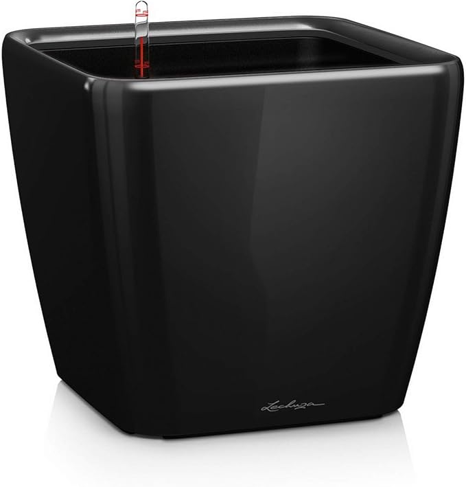 Lechuza Quadro LS 50 Black High Gloss Self-Watering Large Square Planter H18.5 L19.7 W19.7 in