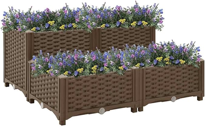 Raised Garden Bed 31.5x31.5x15 Polypropylene Square Outdoor Planter Box for Vegetables Herbs Flowers Brown
