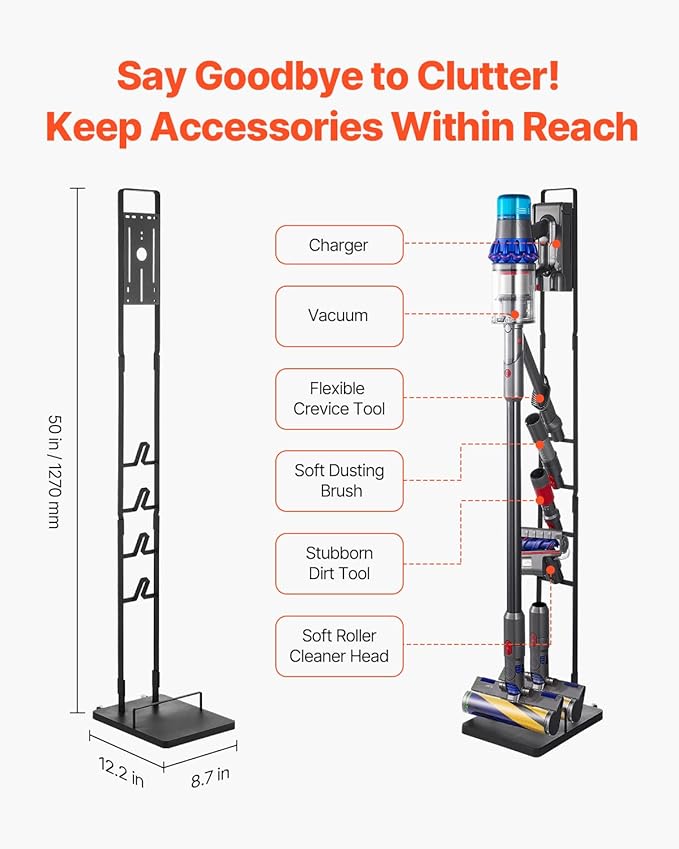 VEVOR Vacuum Stand Compatible with V6 V7 V8 V10 V11 V15 Stable Vacuum Stand Holder with Wheels for DC30 DC31 DC34 DC35 DC58 DC59 DC62 D74 Cordless Upright Vacuum Cleaners &amp Accessories