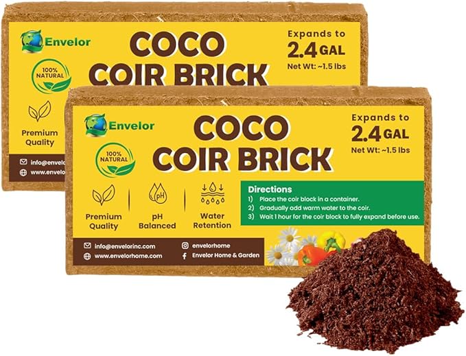 Coco Coir for Plants 2-Pack – 2.4 Gallons Compressed Coconut Coir Bricks 1.5 lb. Low EC pH Balanced Coco Peat for Indoor &amp Outdoor Gardening Potting Soil Indoor Plant Soil