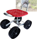 360° Swivel Rolling Gardens Cart with Seat Utility Stool with Adjustable 22-36cm Height and Rotatablefor Outdoor Planting(Red)