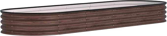 BlueWish 8x2x1FT Raised Garden Bed 11.1” H Galvanized Raised Garden Bed with Bottomless Rubber Strip 9-in-1 Modular Raised Planter Box Outdoor for Vegetable Flower Rustic Brown