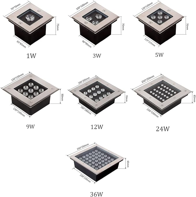 Outdoor Ground Lights Square LED Underground Light IP66 Waterproof AC85-265V Recessed Buried Lights for Garden Lawn Patio Deck Pathway Yard Walkway Landscape Spotlight(Warm White3W) (White 24W)