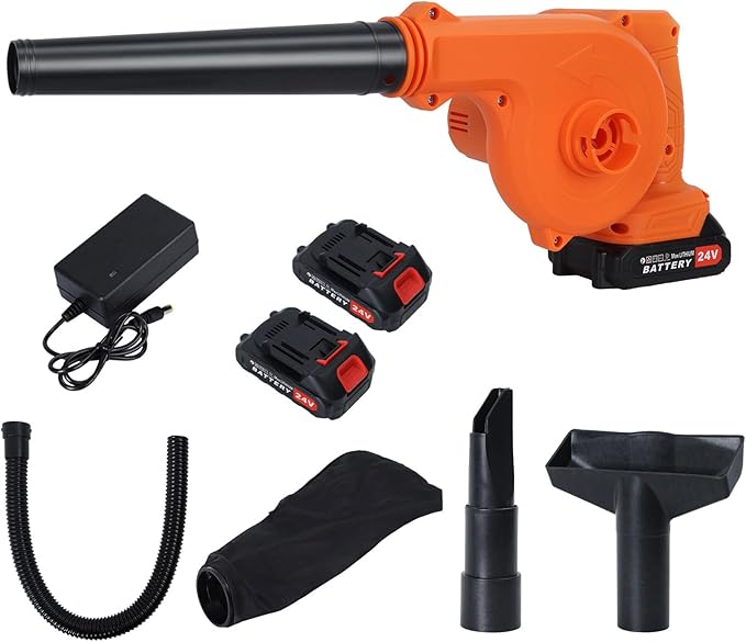 Cordless Leaf Blower Battery Powered24V Leaf Vacuum with 2 Batteries and Charger 2 in 1 Electric VacuumLightweight Small Headheld Garden Leaf Blower for Lawn Patios