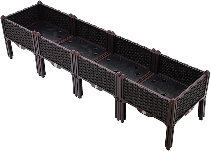 Set of 4 Raised Garden Beds with Legs - Elevated Planter Boxes with Drain Holes for Vegetables Fruits and Flowers - Perfect for Patio Deck Porch or Backyard - Outdoor Gardening Kits