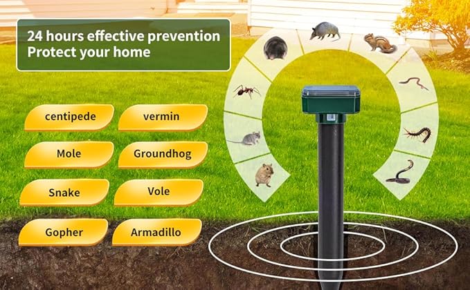 Upgrade 8PK Mole Repellent for lawns Gopher Repellent Ultrasonic Solar Powered Snake Repellent Deterrent Mole Repeller Vole Repellent Outdoor Lawns Garden Yard All Pests Sonic Spikes Stakes Chaser