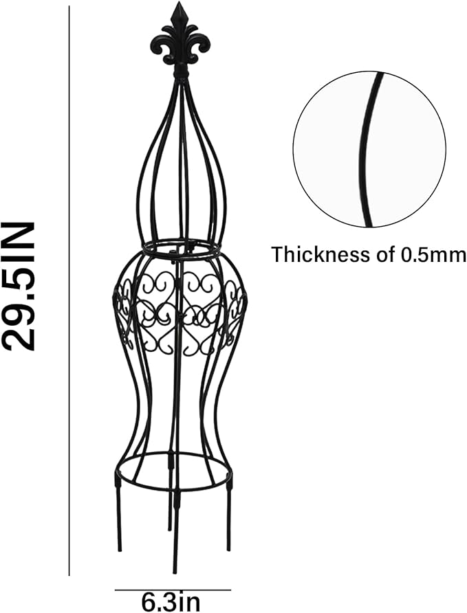Obelisk Metal Garden Trellis for Climbing Plants - 29.5 in by 6.3 in Durable Iron Structure Easy Assembly Perfect for Potted Vines &amp Roses - Modern Vertical Gardening Support