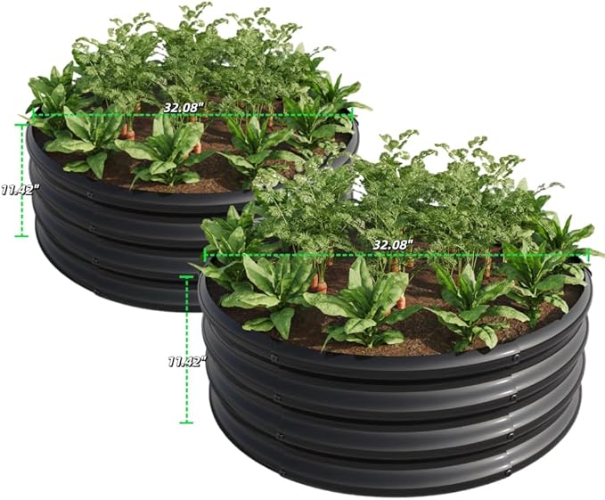 Heavy-Duty Galvanized Steel Raised Garden Bed for Vegetables Flowers Herbs and Fruits – Rust-Resistant Outdoor Planter Box (2PCS Black with 32.08x11.4 inches)
