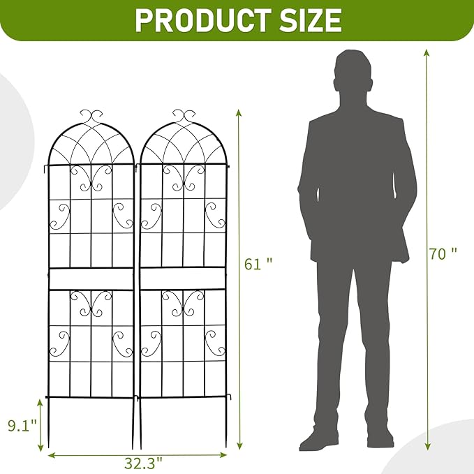 Garden Trellis2 Pack 16 x 61Garden Trellis for Climbing Plants Black Metal Gardening Trellis Outdoor Decorative Flower Trellis for Roses Vine Vegetables Support