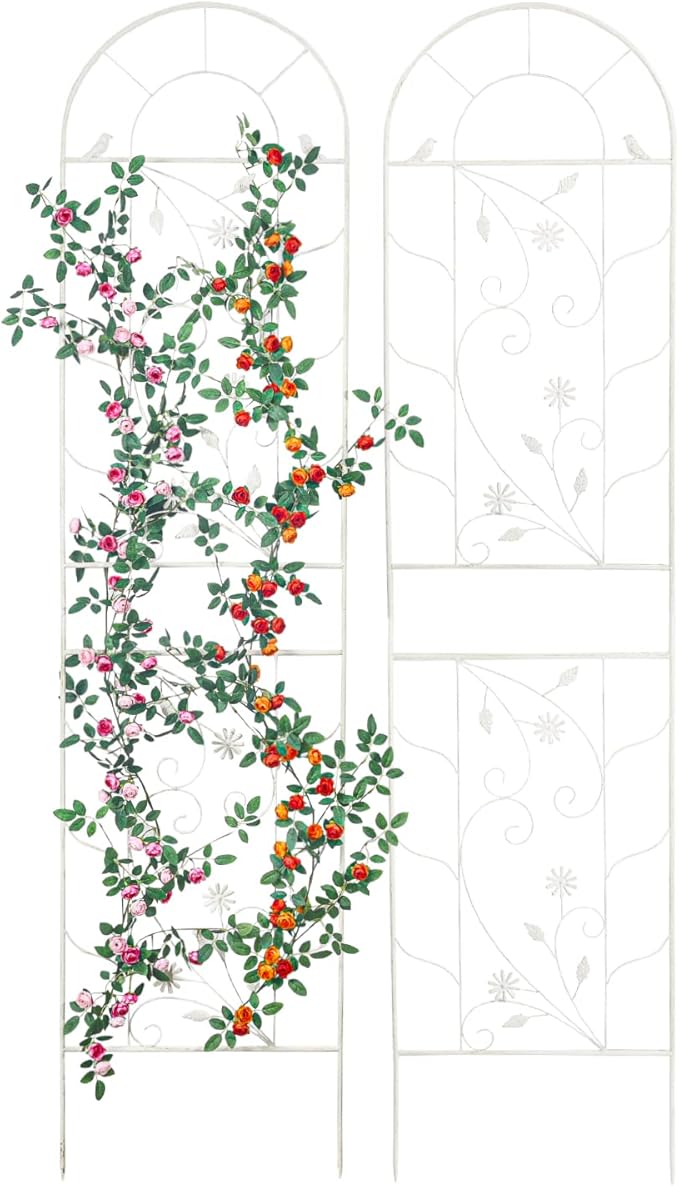 Sungmor Metal Trellises for Climbing Plants Overall 20 Inch Width &amp 82.5 Inch Tall 2PC White Pack Decorative Retro Style Trellis Fence Panels Garden Plant Support Flower Rose Climbing Rack