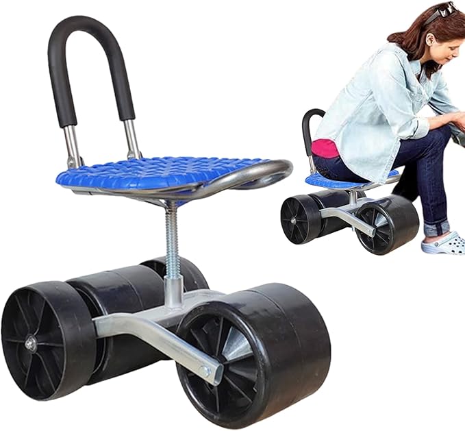 Rolling Garden Stool Foldable Gardening Seat 18 Inch Adjustable Workbench with Smooth Wheels Sturdy Outdoor Seat Frame Gardening Tool with Ergonomic Design Mobile Chair for Yard Tasks