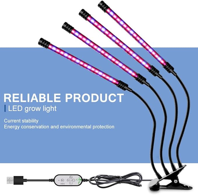 60W LED Clip-on Sunlight Plant Growth Lamps 5V Low-Power Planting Bulb 5-Level Brightness Adjustment Sunlight Seeding Cultivation Lamping 360° Flexible Angle Adjustment Hydroponic Plant Lighting