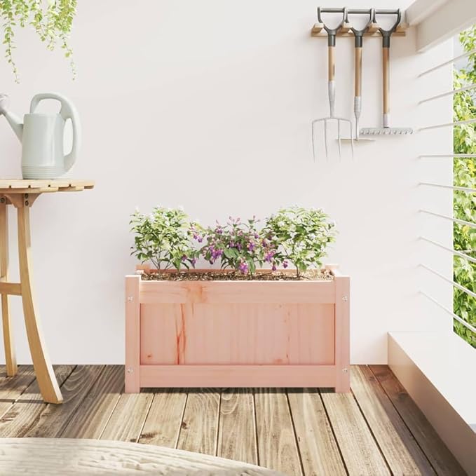 Garden Planter Natural Wood Solid Douglas Fir 23.6x12.2 Inch Rectangular Raised Garden Bed for Outdoor Plants Herbs Flowers