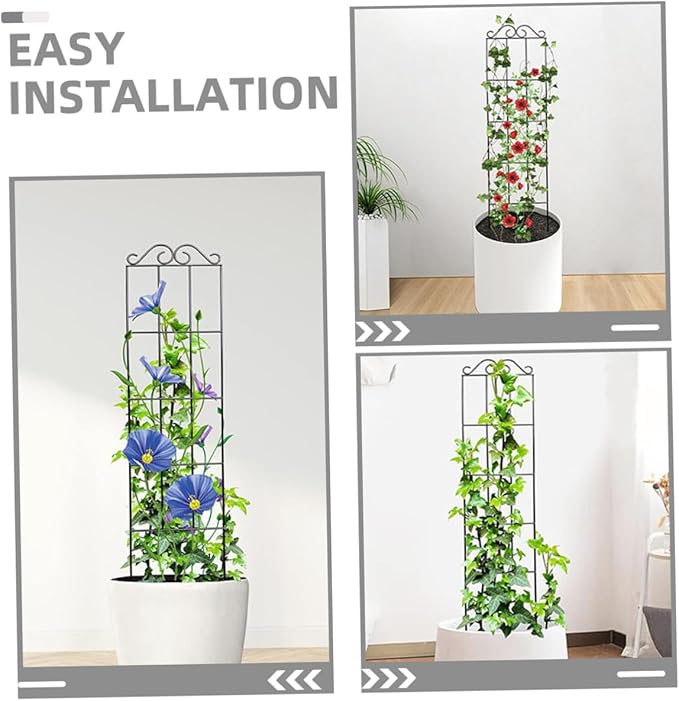 TEHAUX 4pcs Metal Plant Climbing Support Frames 50x15cm Black Vine Climbing Flower Rack Indoor Outdoor Garden Trellis for Potted Plants and Home Use