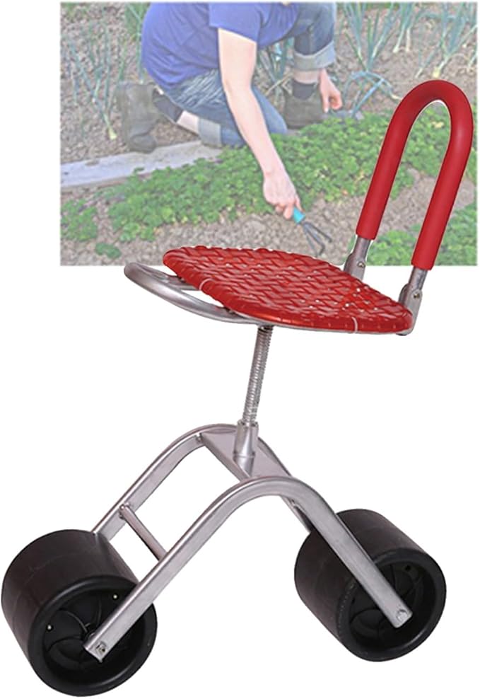 Garden Cart Gardening Workseat with Wheels Rolling Stool with Adjustable 360° Swivel Seatfor Patio(Red)