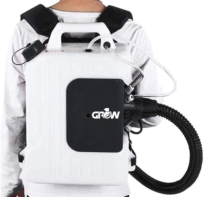 Grow1 Electric Backpack Fogger Machine ULV Atomizer Sprayer with Commercial Hose for Spraying Garden Greenhouse Indoor Outdoor Foggers 2.5 Gallon