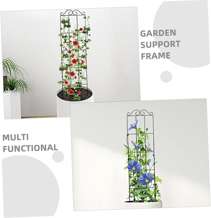4pcs Black Metal Plant Support Frames 50x15cm Garden Trellis for Climbing Vines and Potted Plants Indoor Outdoor and Vine Fixer