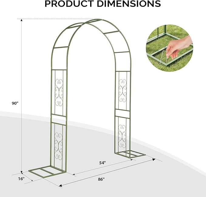 Outvita Garden Arch Trellis with Base Heavy Duty Metal Arbour Archway for Climbing Plants Outdoor Wedding Ceremony Party Patio Decor Olive Green