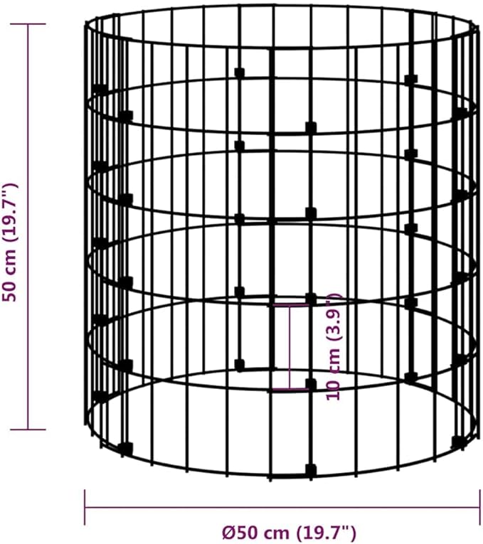 Outdoor Garden Galvanized Steel Circular Gabion Pole Patio Backyard Gabion Basket Cage Planter Stand Garden Gabion Post Raised Bed Fencing Ø19.7x19.7-177