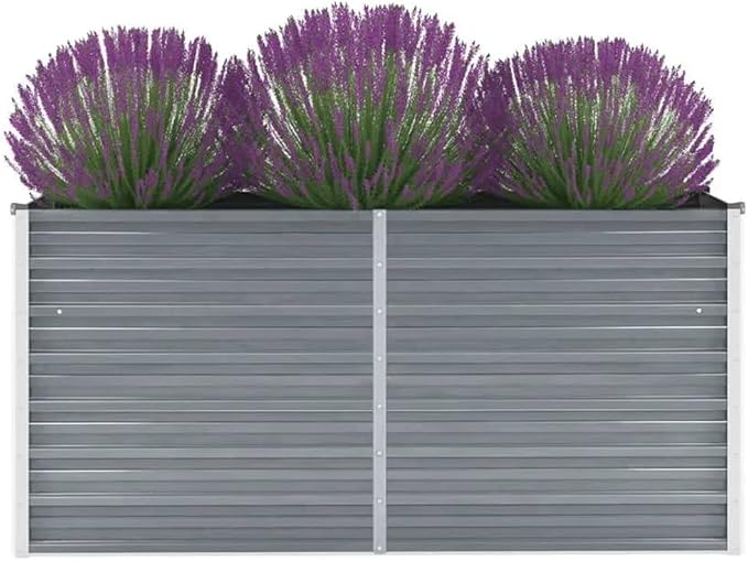 Garden Raised BedTomato Planter BoxBackyard Patio Planter Racks Raised Beds Ideal for Growing Flowers Porch and Fruits Herbs Galvanized Steel 63X15.7X31.3 Gray