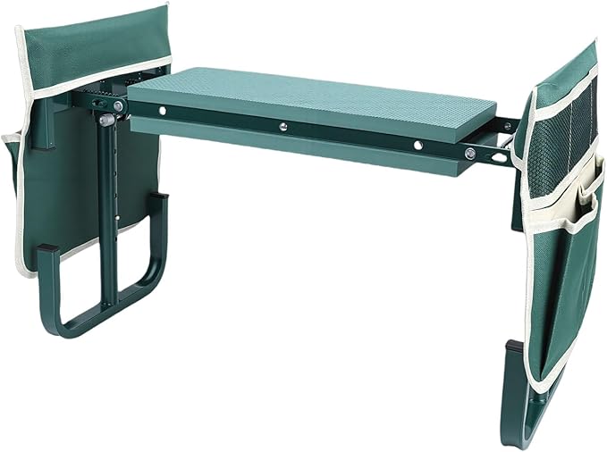 Garden Kneeler Seat Height Adjustable Foldable Gardening Stool Bench with 2 Tool Pouches for Kneeling Sitting Gardening Camping Picnics (Green)