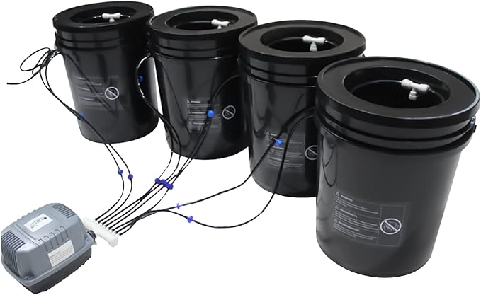 Hydroponic Gardening Systems 2-in-1 DWC Hydroponics Grow System with 5-Gallon Deep Water Culture Recirculating Drip Garden System with Top Drip Kit Air Pump 4 Buckets for Indoor/Outdoor