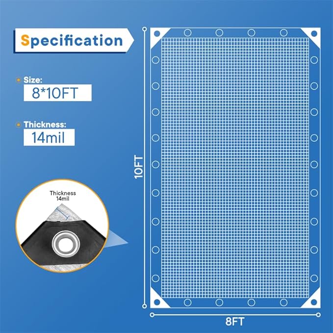 Clear Greenhouse Plastic Covering 8x10FT14 Mil Clear Waterproof Cover UV Resistant Poly Tarp with Grommets Superior Strength Film Plastic Sheeting for Canopy Farming