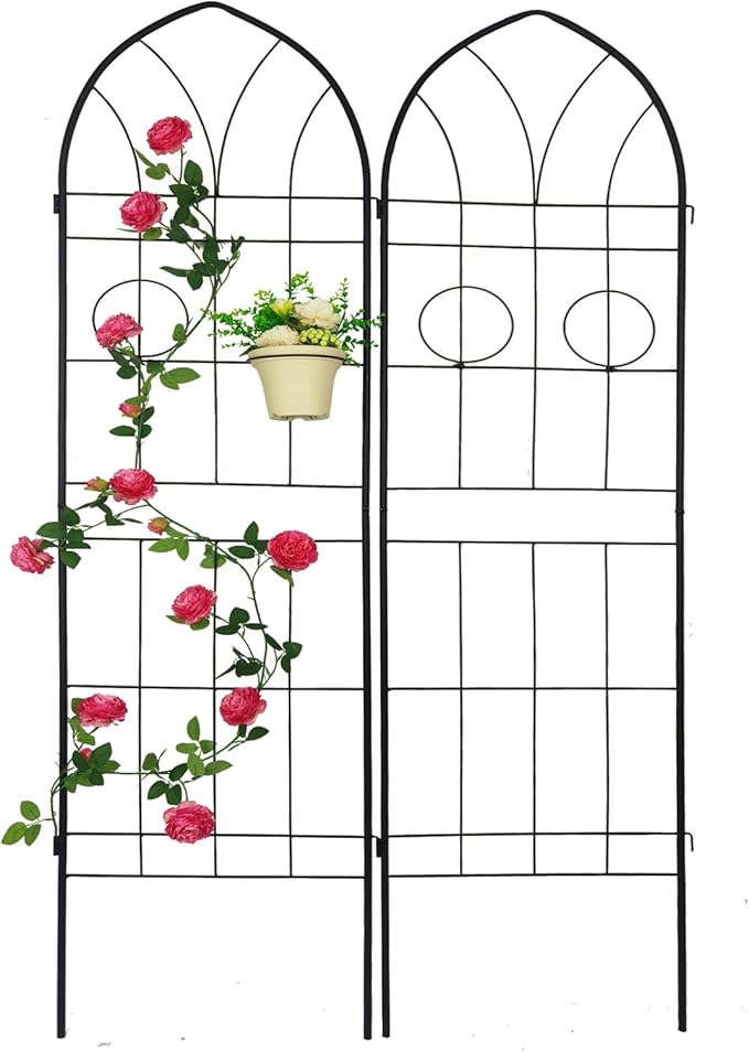 Metal Garden Trellis Rustproof Trellis for Climbing Plants Outdoor Flower Support with Pot Holders Sturdy Screen and Corner Configuration Easy Assembly Powder Coated (Black2)