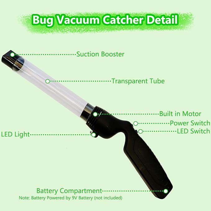 2 Pack Bug Vacuum Catcher for Adults and Kids Battery Powered Bug Sucker for Home Garden Cordless Spider Vacuum Small Insect Catcher Tool with LED Light for Spider Moth Beetle Cockroach Stink Bug