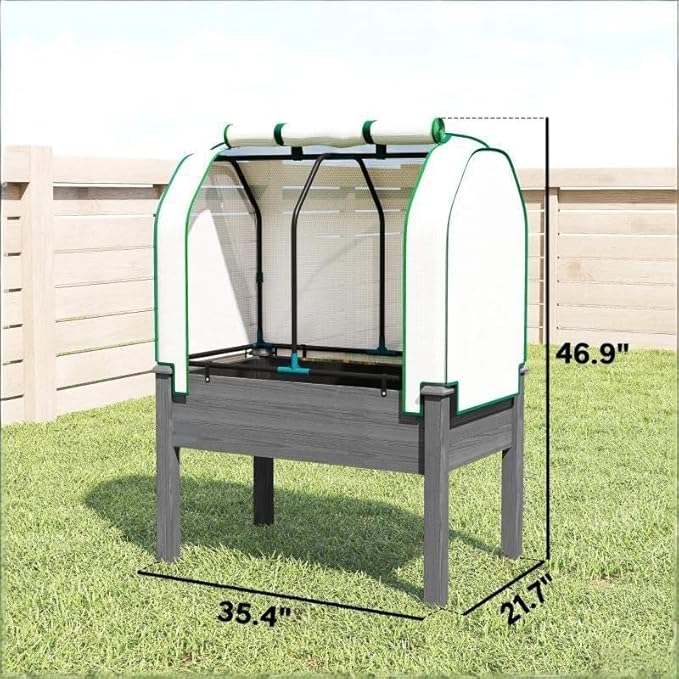 Raised Garden Bed with Legs &amp Retractable Cover 46.9 Tall Planter Box with Non-Woven Fabric Elevated for Vegetables Herbs Flowers Outdoor Patio Balcony 88 LB Capacity (Dark Gray)