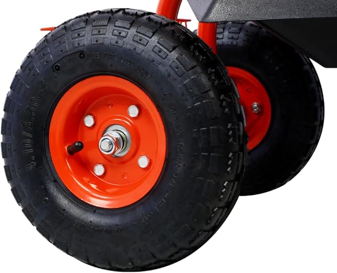 Ergonomic Rolling Garden Scooter with 360-Degree Swivel Seat Built-in Tool Tray Heavy-Duty Wheels and Adjustable Height Support (Red + Steel)