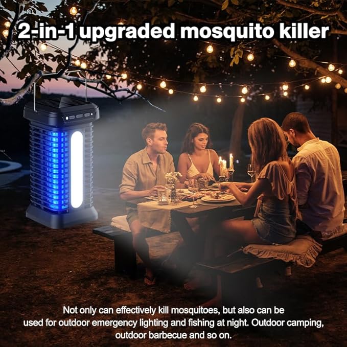 Bug Zapper Indoor Outdoor Solar Mosquito Zapper 2 in 1 Portable &amp Rechargeable with Solar Panel LED Night Light Waterproof Fly Zapper for Home Backyard Patio Backyard Garden
