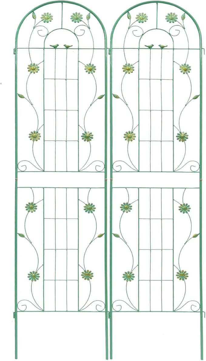 2-Pack Metal Garden Trellis for Climbing Plants Outdoor Flower Support Decorative Outdoor Trellis Green