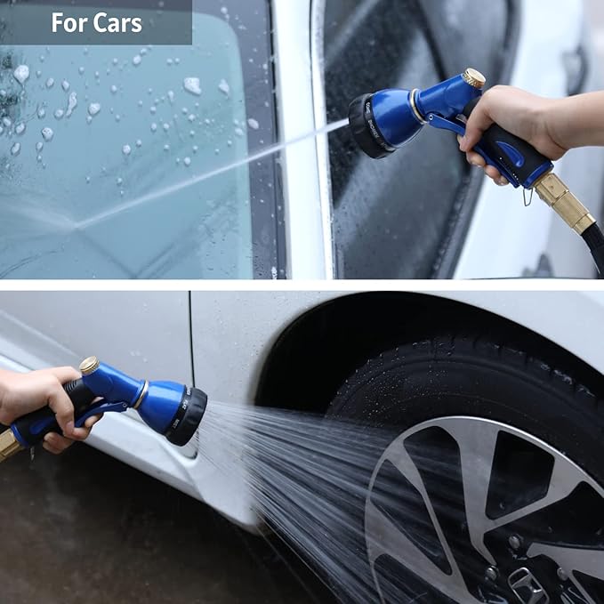HOSUN Garden Hose Sprayer Nozzle 100% Heavy Duty Metal Water Hose Nozzle with 8 Different Spray Patterns High Pressure Hose Spray Nozzle for Watering Plant &amp Lawn Washing Car &amp Pet Blue