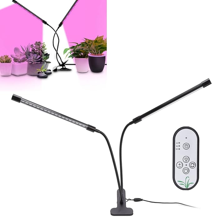 Plant Grow Light 30W USB Powered Dual Head Clip On Full Dimmable with Timing - Energy Efficient Flexible Angle Ideal for Indoor Plants