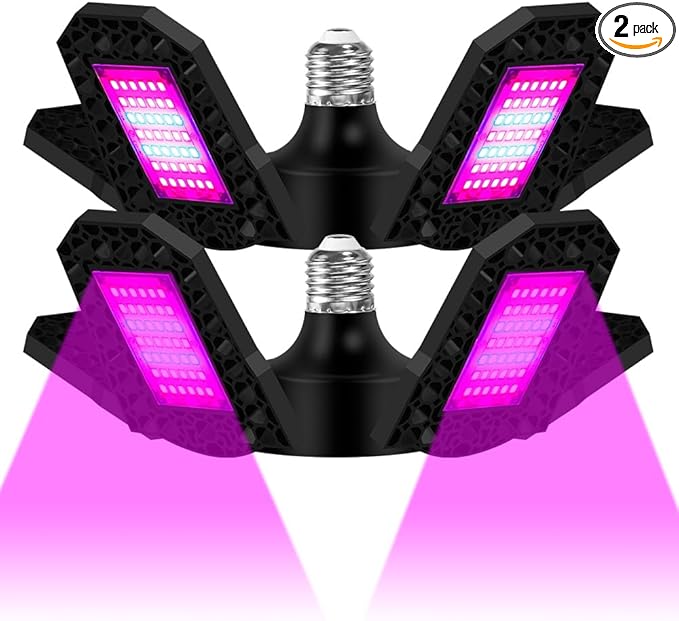 2 Packs 400w Deformable Plant Lamps For Balcony Planting. Red And Blue Light Boosts Growth Mimics Natural Light. Deformable To Cover Multiple Pots. E27/E26 Base Easy To Install. For Greenhouse Tents