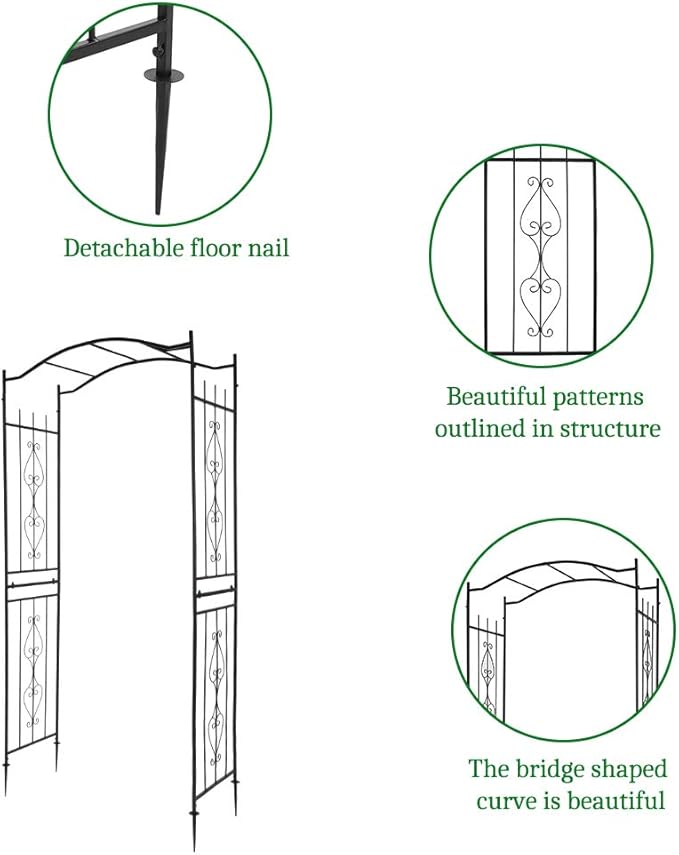 VINGLI Garden Arbor Arch for Wedding Ceremony Party Christmas Garden Decor Steel Garden Trellis for Plant Climbing Pergola for Garden Backyard Lawn (Bridge Top)