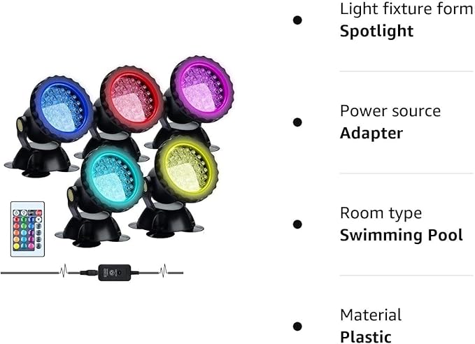 Underwater SpotLightsRemote Control Change Color Submersible Lights Waterproof for Garden Pond Aquarium Courtyard Pool Fountain(3 * 3W(DC12V))
