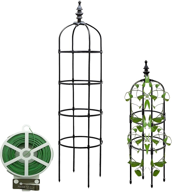 2 Pack Garden Trellis For Climbing Plants Trellis For Potted Plants Tomato Cage Pots Rustproof Metal Plant Flower Trellises Clematis Vine Jasmine Support Outdoor Indoor(Black28*120cm/11*47.3)