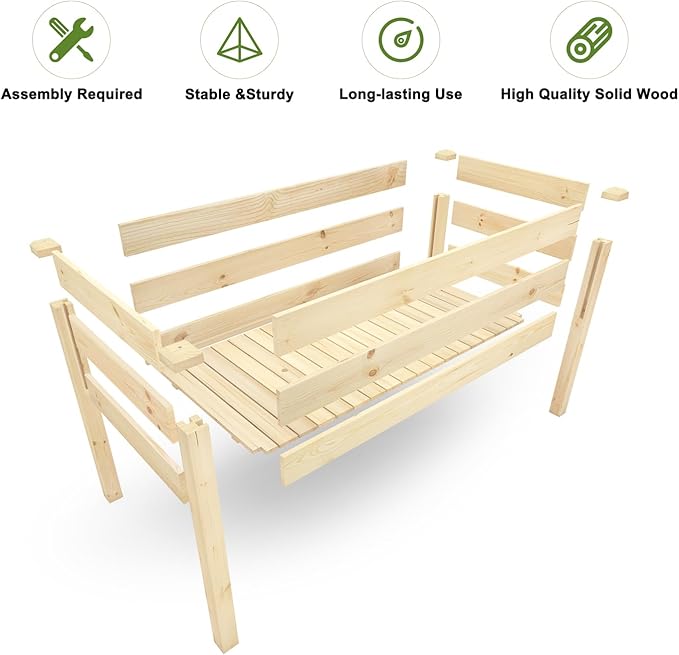 BIRASIL Outdoor Raised Garden Bed Wood Planter Box for Vegetable Flower Elevated Reinforced Large Garden Planters Boxes for Backyard Patio Gardening Balcony (48.5”L Natural Wood)
