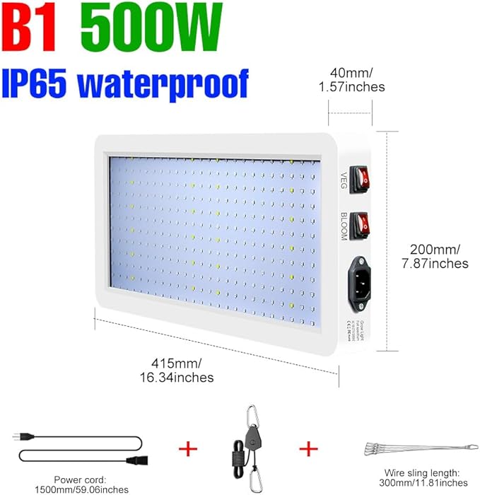 500W Plant Grow Lights LED Full Spectrum Fill Lamps Veg/Bloom Modes Dimmable Indoor Planting Panel Light AC100-277V UV IR Greenhouse Tent Hydroponic Red Blue Vegs Succulent Seeding Cultivation US Plug
