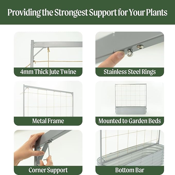 Vego Garden 5.0ft Long Tomato Metal Frame Trellis Garden Trellis for Climbing Plants Like Cucumber Beans Tomatoes &amp Vines (Garden Beds Not Included)