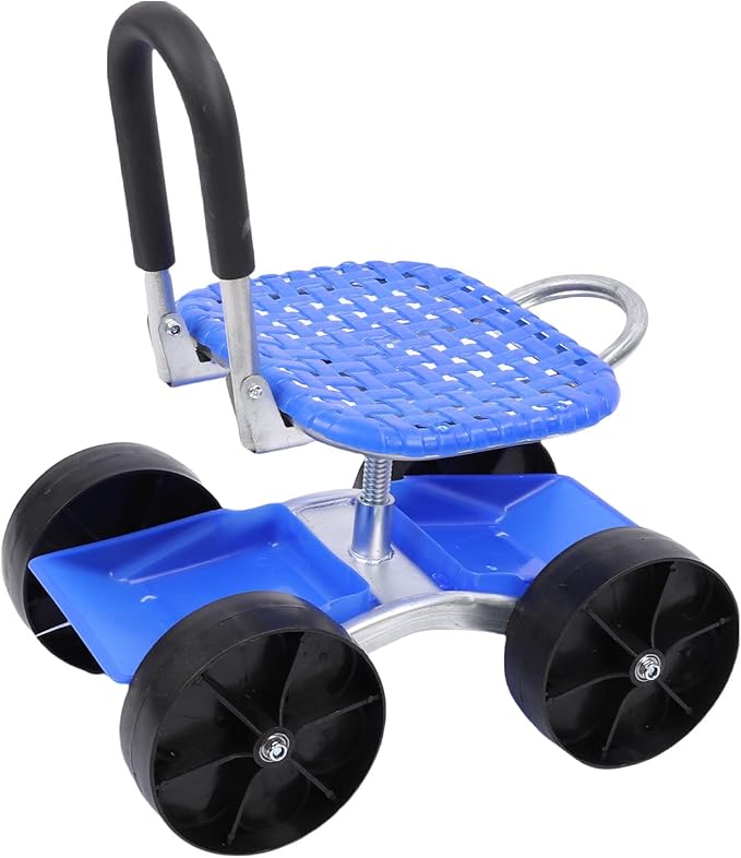Asixxsix Rolling Garden Work Seat 360 Degree Swivel Adjustable Height Garden Cart Tool Tray with Wheels for Lawn Yard Gardening