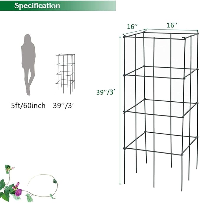 GRAFFY Pack of 4 Plant Cage Support Folding Tomato Cage Standing Metal Shelf for Climbing Plants 4 Pack of Tomato Trellis Plant Bed for Flower Vegetable &amp Fruit Suitable for Garden &amp Pati