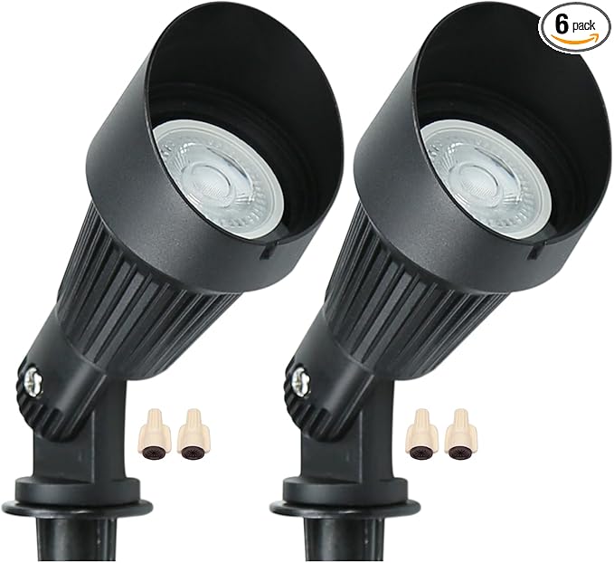 Lumina Lighting® 5W Landscape Lighting 12V Landscape Lights Low Voltage Landscape Spotlights Warm White Waterproof Outdoor Replaceable LED Bulb for GardenLawnPorchPatio and Yard (Black) (2-Pack)
