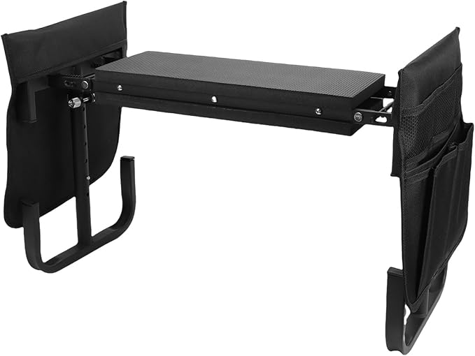 Tnfeeon Upgraded Wide Garden Kneeler and Seat with 2 Tool Pouches Workseats 2 Tool Pouches 10.6 Inch Width Foldable Stool Bench Kneeling Sitting Support 400 Lbs Gardeners Seniors (Black)