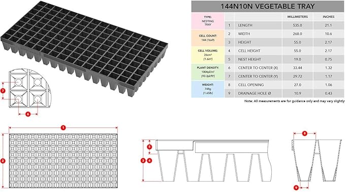 144 Cell Seed Starting Tray (5 Pack) – 10×20 Propagation Tray Gardening Home Growing Reusable Nursery Grow Tray for Transplanting Seedlings Vegetables &amp Flower Starts